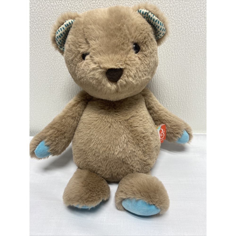 B Softies Teddy Bear Plush 11" Brown w/ Blue Paws Soft Stuffed Animal Toy